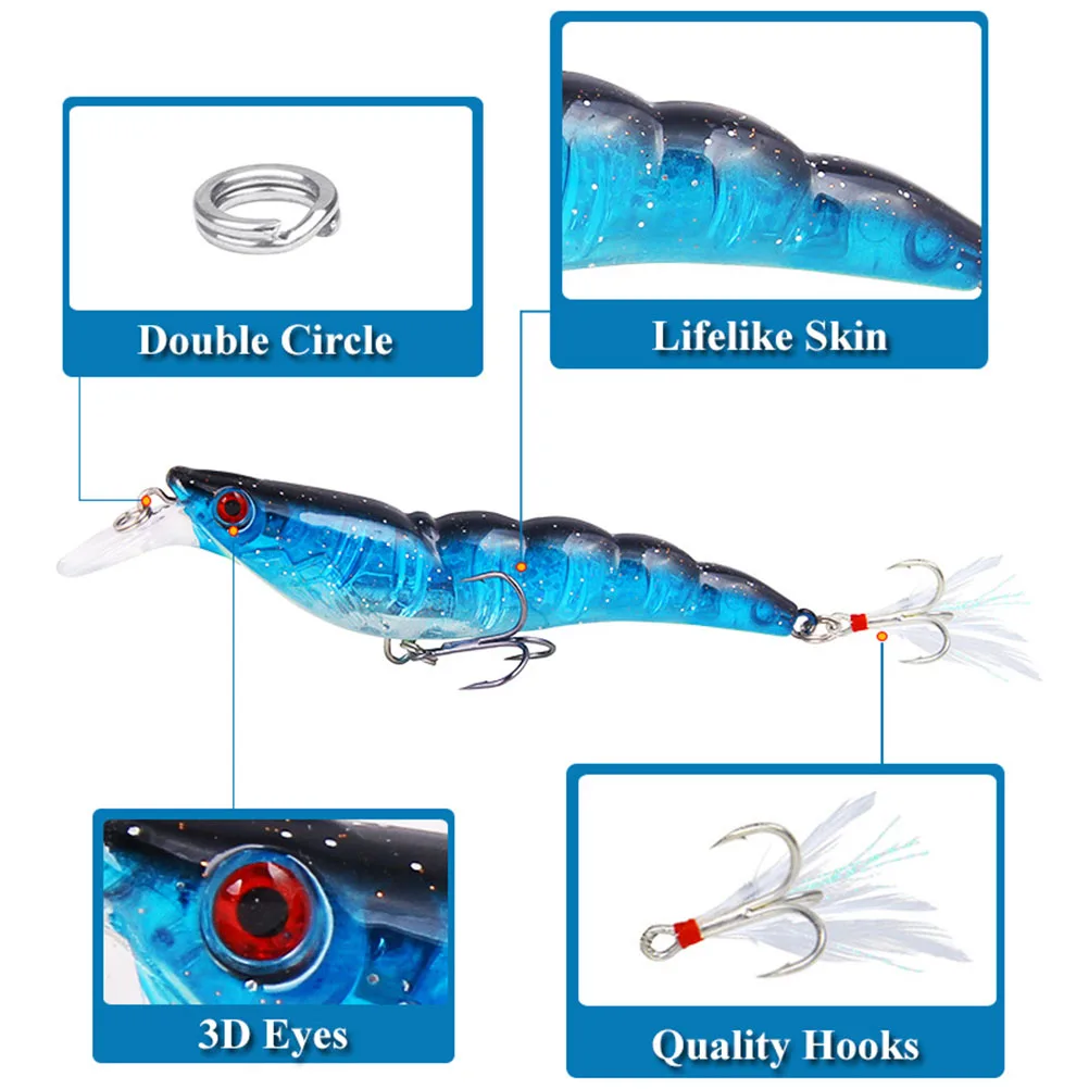

6pcs Plastic Shrimp Fishing Soft Baits Durable Reusable Lightweight Vivid Design Bright Color High Quality Metal Hook For