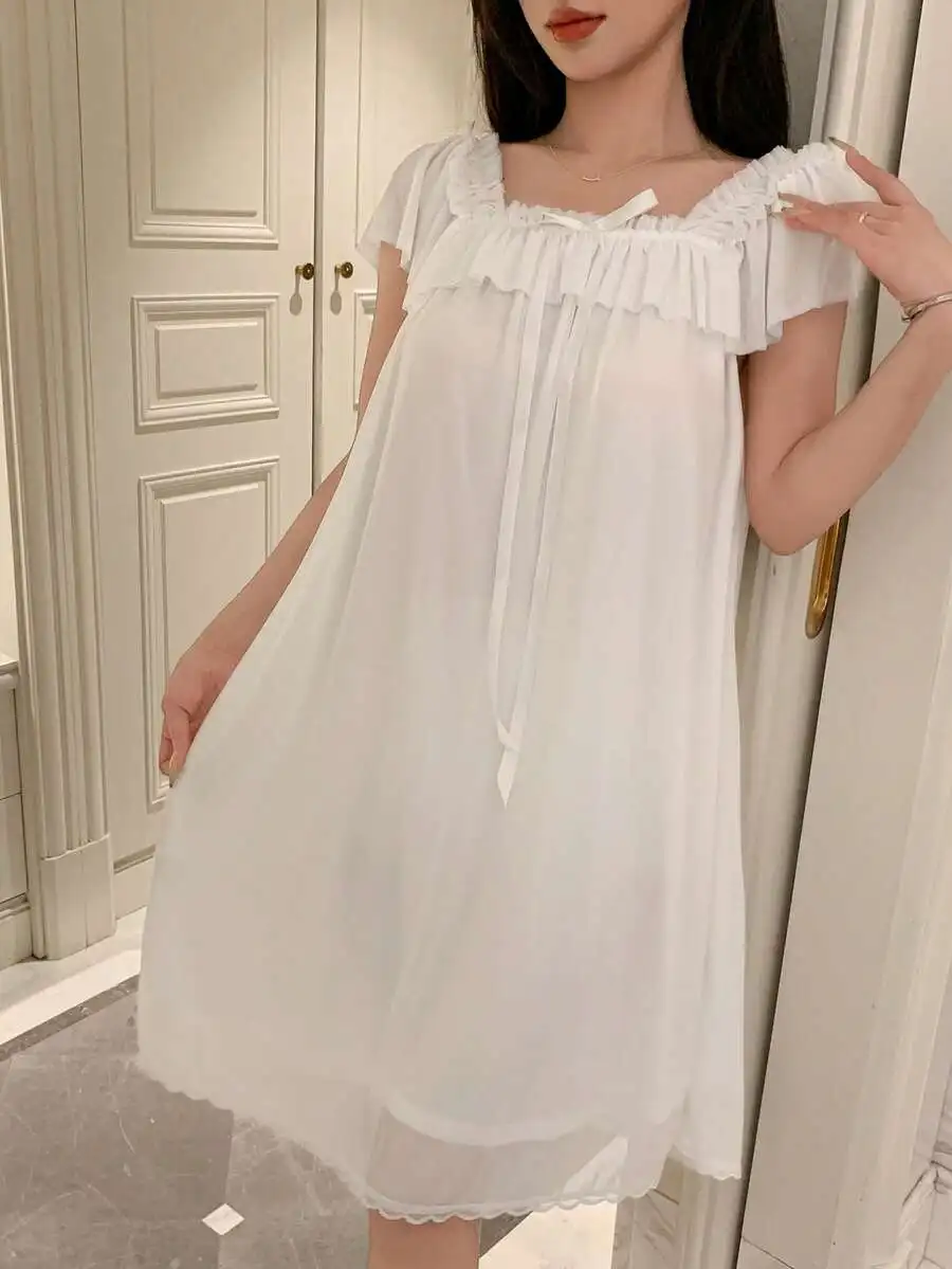 

Lightweight Ruffled Sheer Nightgown For Women Sleepwear Pajama Dress