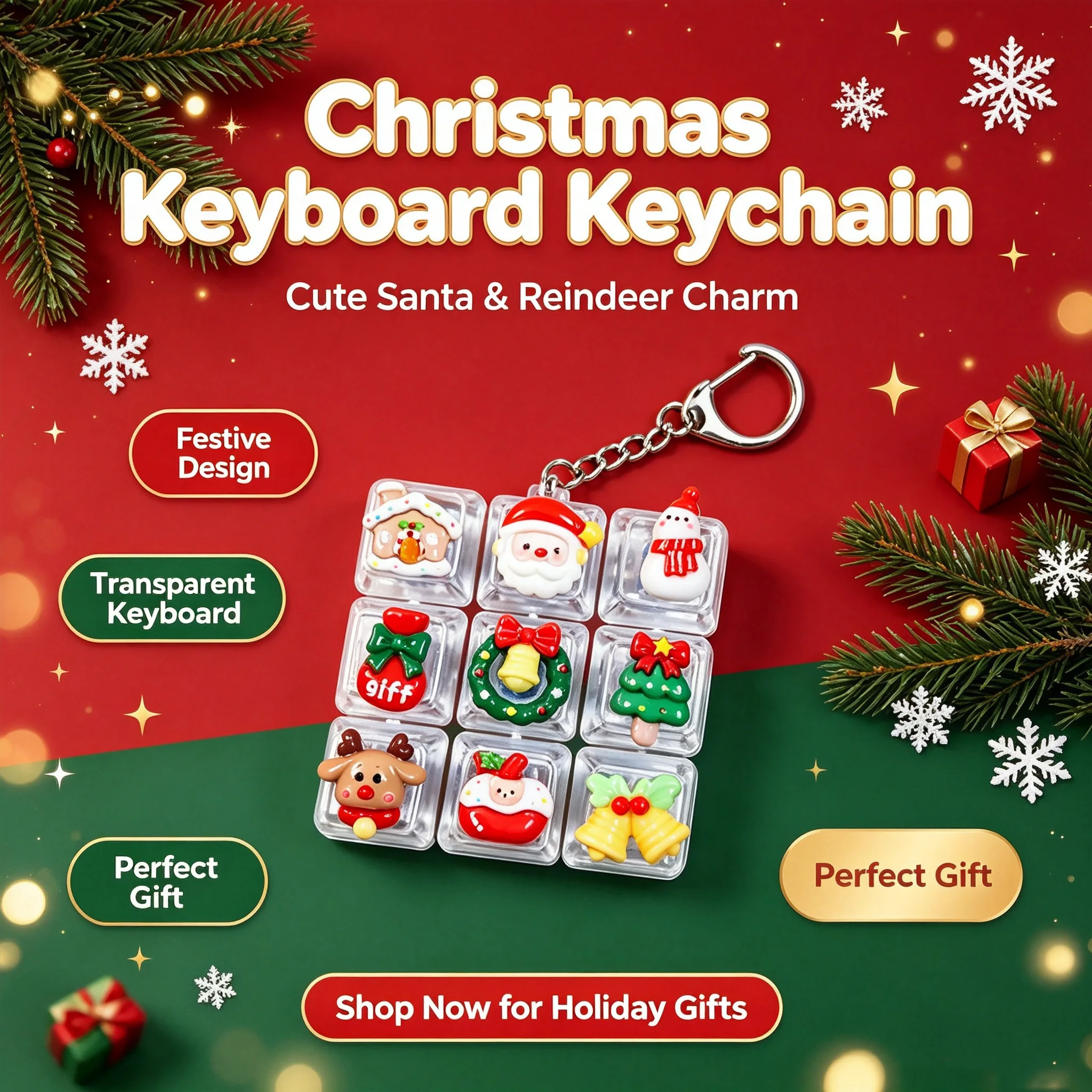 Keyboard Fidget Clicker LED Crystal Keycap Keychain Stress Relief Fingertip Gadget Decompression Halloween Christmas Gift