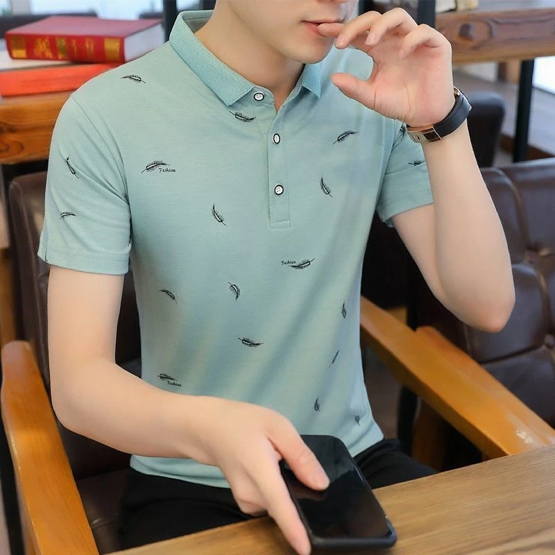 Latest Men's Short Sleeve Polo Shirt New Summer Trendy Collar Design Korean Slim Fit Top for Young Students