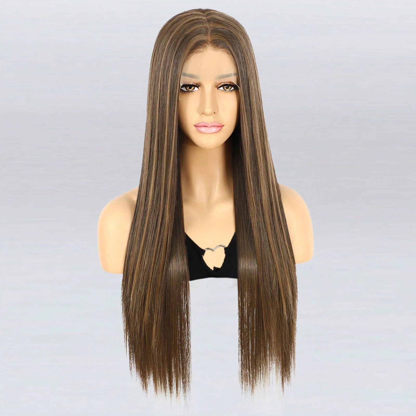 

13x6x1 Lace Front Wig Brown Blonde Piano Intercolor Long Straight Synthetic Wig Middle Part For Women Daily Party Cosplay