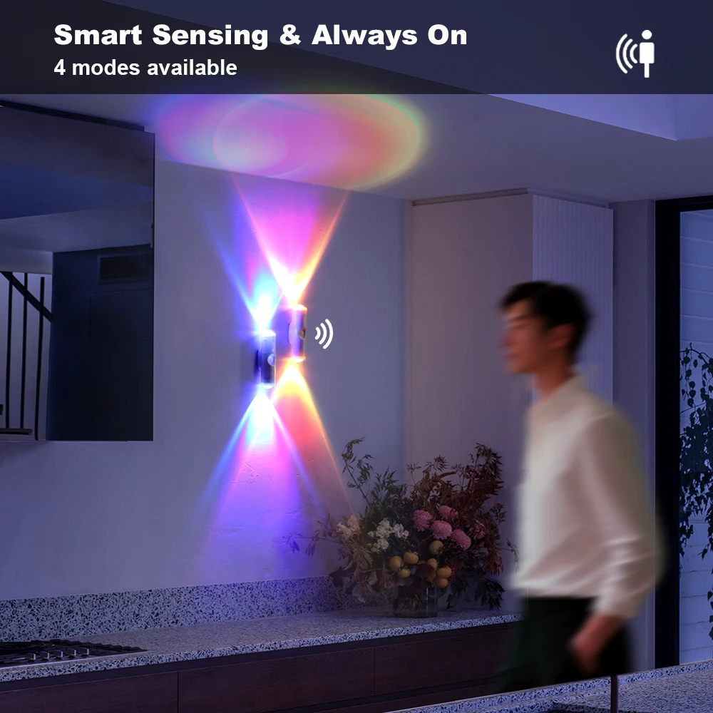 LED Motion Sensor Night Light RGB Changing USB Rechargeable Cabinet Wardrobe Lamp Home Decoration For Kitchen Bedside Lamp