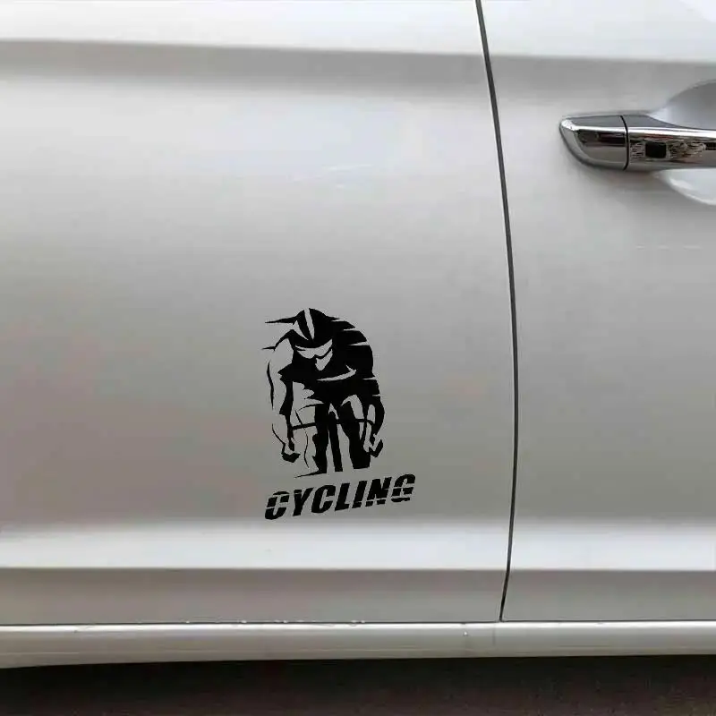 1Pc 2D Flat Cycling Sticker Cyclist Silhouette Sporty Text Waterproof Vinyl Decal for Bike Car & Motorcycle Decor