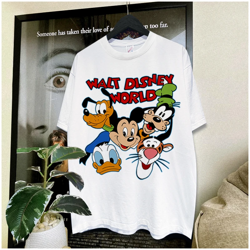 Koszulka z krótkim rękawem Disney, komiks, kreskówka, nadruk, modna marka, retro, amerykańska, męska i damska, luźny krój.