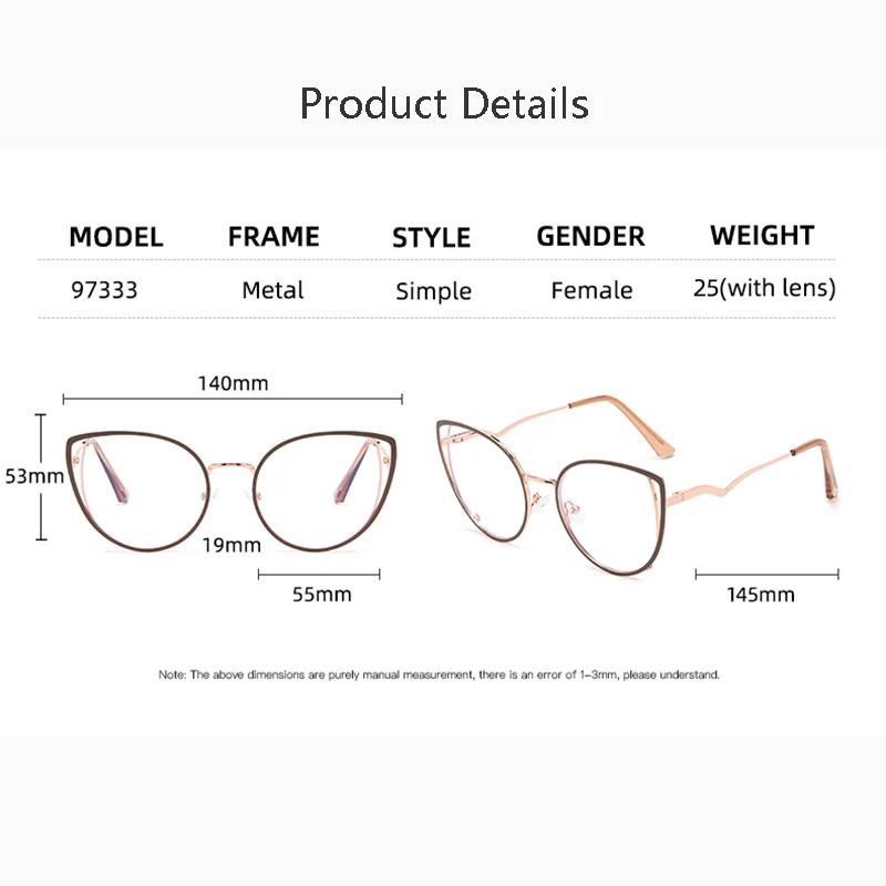 Customize Prescription Glasses Women Cat Eye Multi-Focal Progressive Photochromic Anti-Blue Light Myopia Hyperopia Eyeglasses