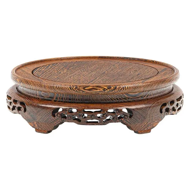 Solid Wood Flower Pot Tray, Hand Carved Wooden Planter Base Stand, Bonsai Pot Holder, Decorative Plant Pot Riser for Home