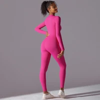 Solid Sports Jumpsuit Fashion Zipper Long Sleeve Fitness Overalls Women Sportswear Quick-dry Gym Yoga Jumpsuit