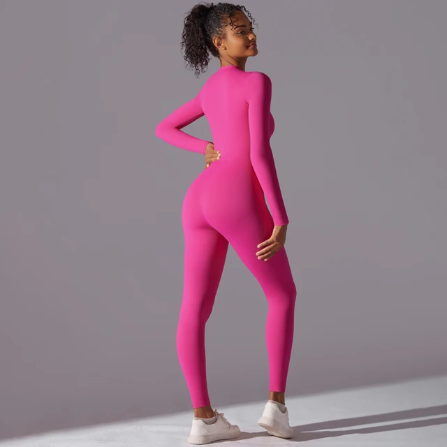 Solid Sports Jumpsuit Fashion Zipper Long Sleeve Fitness Overalls Women Sportswear Quick-dry Gym Yoga Jumpsuit