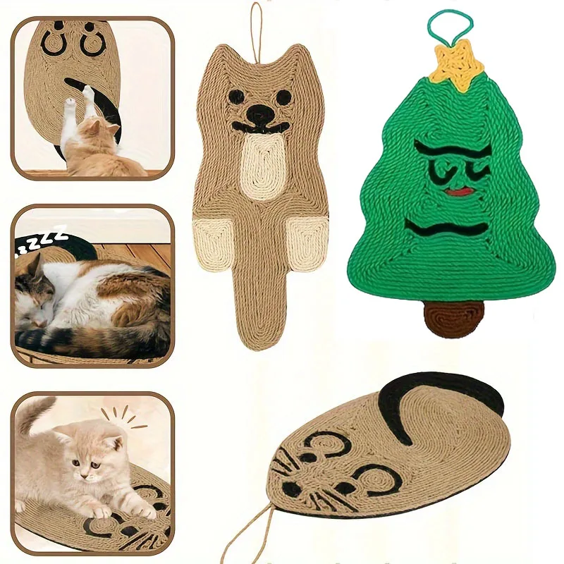 Niedliche Maus-Sisal-Katzen-Kratzmatte zur Wandmontage, interaktive Katze für den Innenbereich, natürliches Kratzverhalten, Katzen-Kratzpad