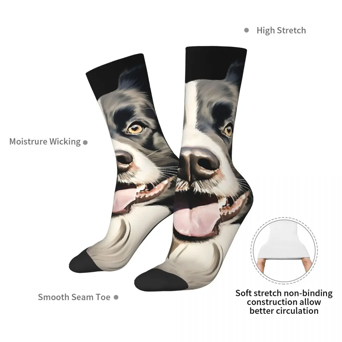 Chaussettes Harajuku Border Collie, bas super doux, chaussettes longues toutes saisons, accessoires pour cadeau d'anniversaire unisexe