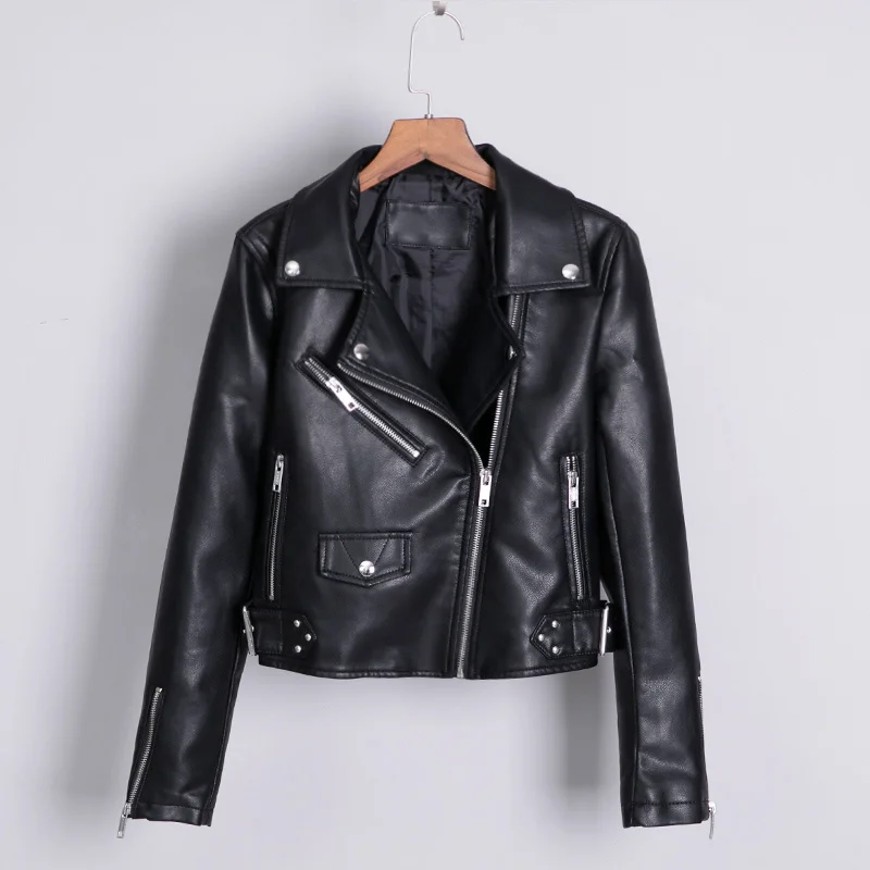 

Leather Jacket Women 2023 New Motorcycle Pu Coat Zipper Outerwear Jacket Short Faux Leather Biker Jacket Soft Jacket Female