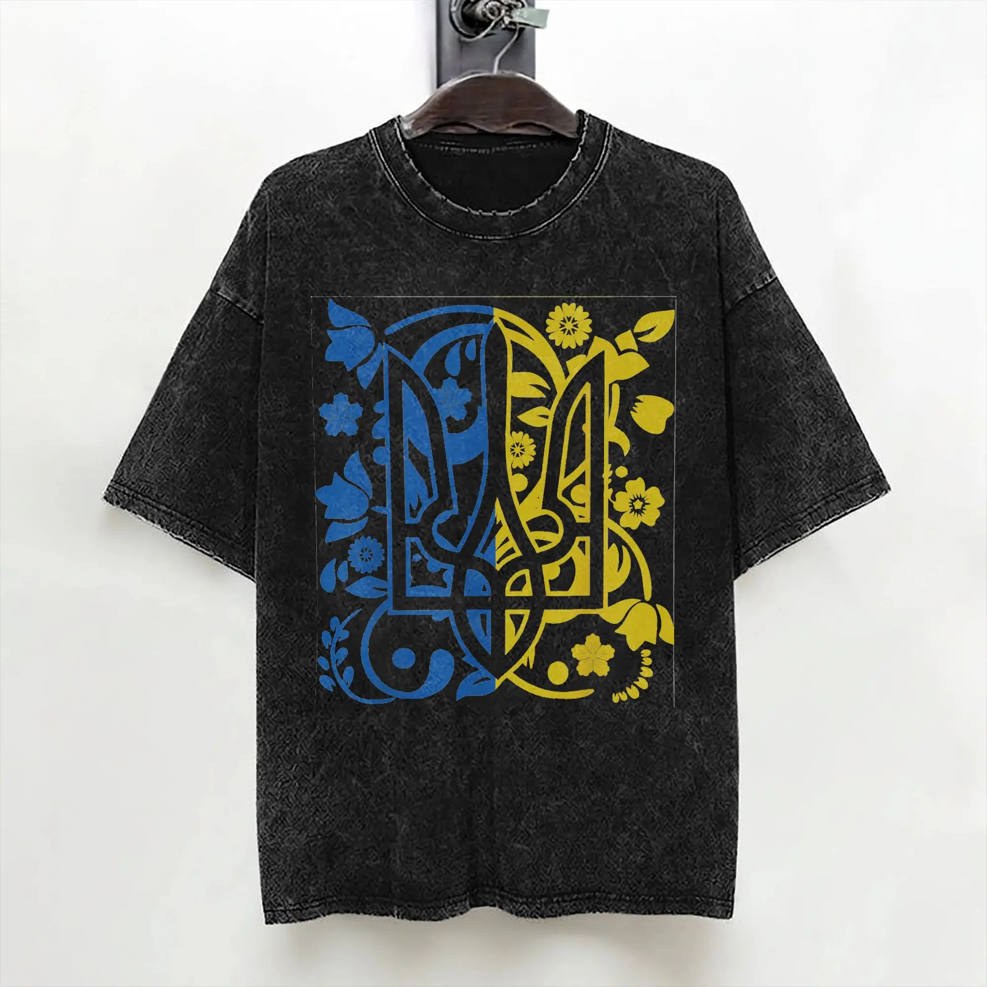 Ukraine Flag Symbol Flora Sunflower Ukrainian T Shirts Washed Short Sleeve Street T-Shirts for Men Women Printed Tees