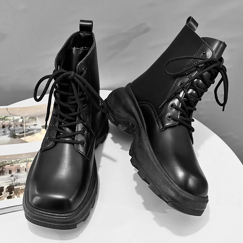 Botas vaqueras para motociclista, botines casuales para hombre, botas góticas negras, Doc Martens, novedad de 2024