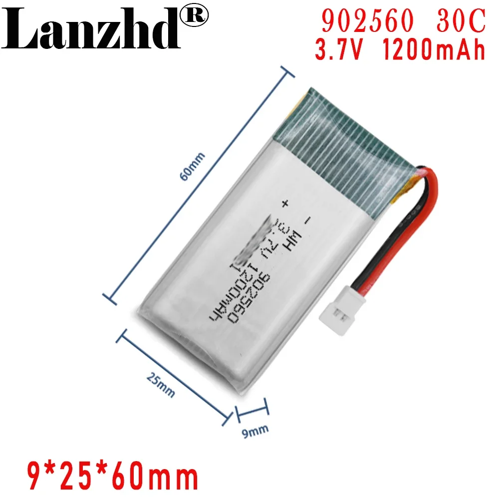 

3.7V high rate lithium battery 902560 1200mAh For model UAV RF instrument Car toy model battery water bomb gun battery