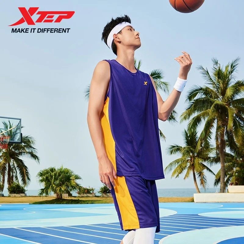Xtep Summer Sports Set Men\'s Basketball Suit Men\'s Sportswear Breathable Colorful Simple Oversize Short And T-Shirt 879229820246