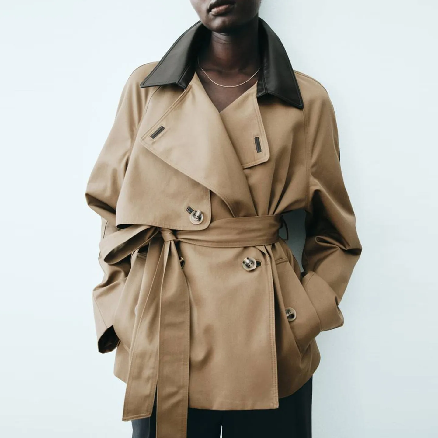 Slim Fit Belted Coat Collar Stand up Women's Fashion Spring Summer New Style Versatile Elegant Zadata Standard Edition