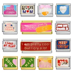 URING New Personalized Signature Words Italian Charms Link Fit 9mm Stainless Steel Bracelet Making DIY Jewelry for Women Men