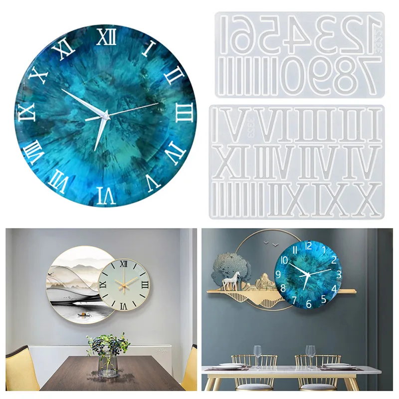 Large Clock Resin Mold Round Clock Digital Silicone Mold Wall Hanging Clock Epoxy Mold with Pointer for DIY Craft Jewelry Making