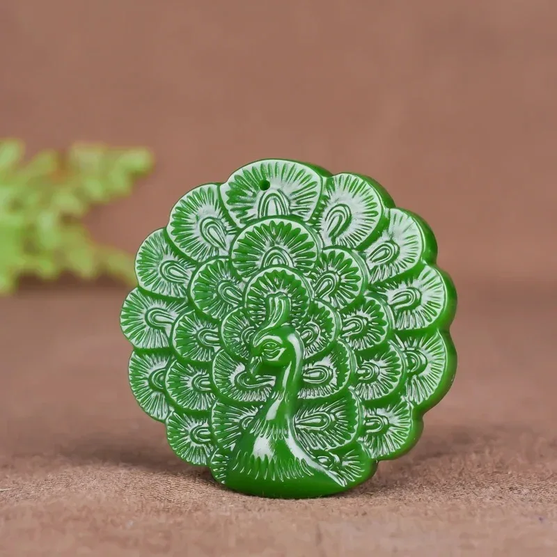 Natural White Hand Carved Peacock Ping'an Jade Pendant Fashion Jewelry Men's and Women's Peacock Open Screen Necklace