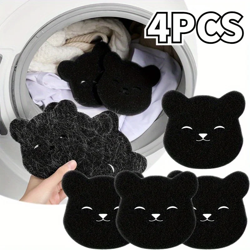 4PCS 2 In 1 Haarentferner Bär Form Wäsche Ball Waschmaschine Lint Catcher Wiederverwendbare Kleidung Sofa Haar Reinigung schwamm