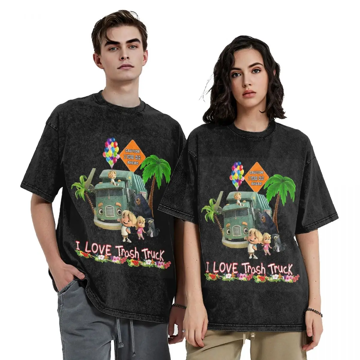 Trash Truck, Garbage Truck Kids Washed T Shirts Cotton Short Sleeve Hip Hop T-Shirt Streetwear Tops Tees for Men Women