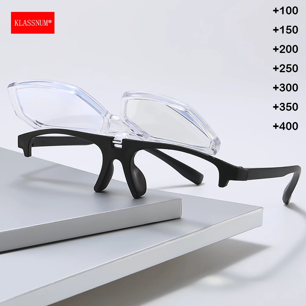 KLASSNUM Flip Up Reading Glasses Far And Near Use Magnifying Lens Men Lightweight Polygonal Presbyopic Glasses +1.0+1.5+2.0+2.5