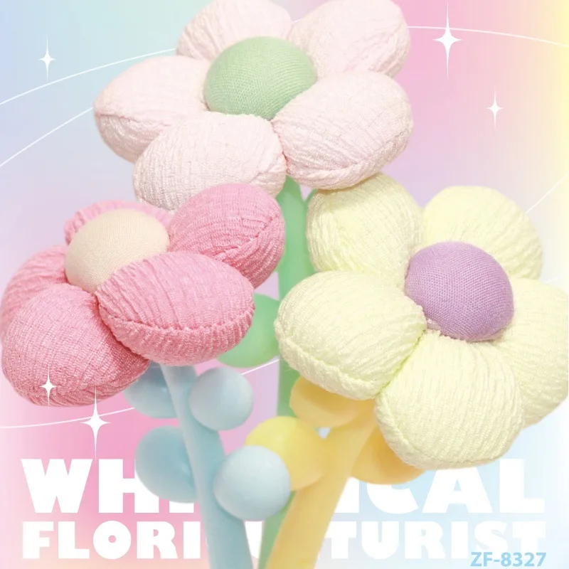 10PCS Factory Direct Sales Macaron Puff Solid Color Fabric Flower Neutral Pen Soft Three-dimensional Sun Flower Styling Pen