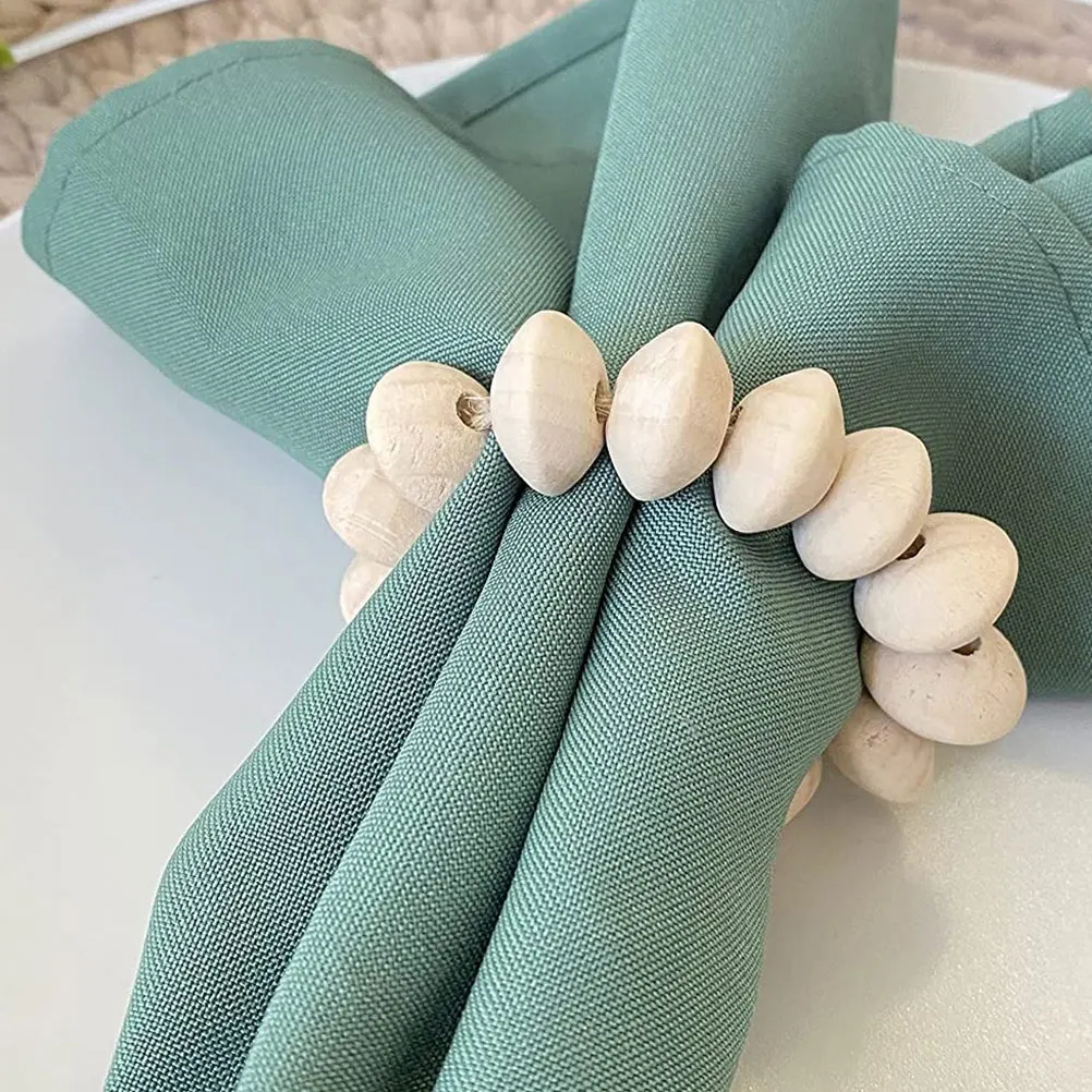 

6pcs Napkin Rings Wooden Bead H made Pastoral Home Decor Non Oxidizing Easy Storage Wedding Anniversary Banquet Table Decor