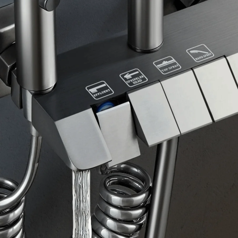 Grey Shower System High Pressure Piano Button Digital Shower Faucet Set Temperature Display Intelligent Rainfall Shower Set
