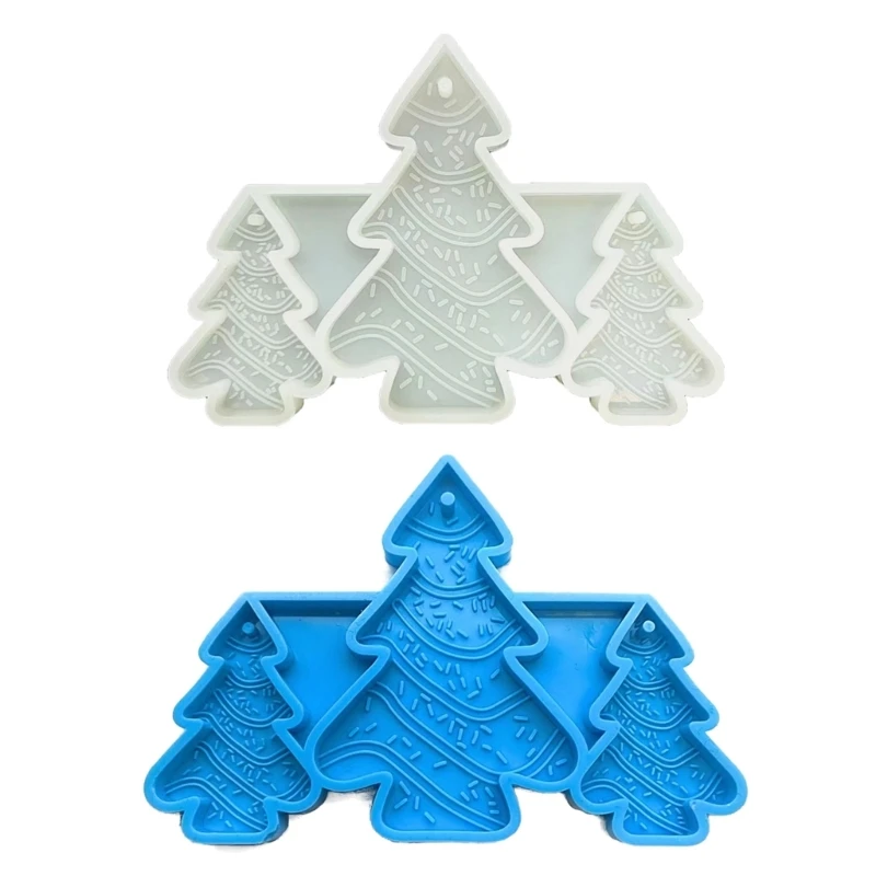 R3MC DIY Christmas Tree Keychain Silicone Epoxy Mold DIY Necklace Pendant Jewelry Crafting Mould for Christmas Gift Craft