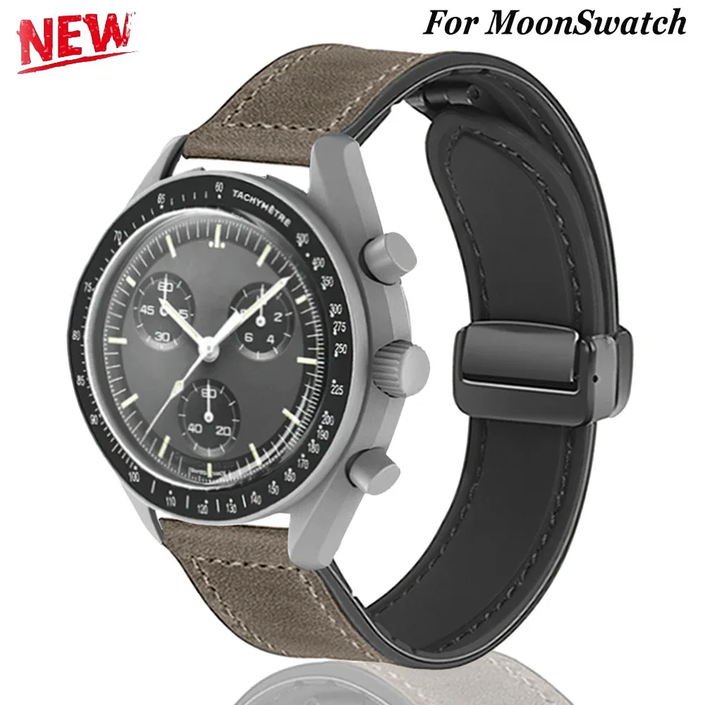 Correa de cuero de 20mm para Omega X Swatch Joint MoonSwatch Planet, hebilla magnética de Metal para reloj Swatch, accesorios de correa de silicona
