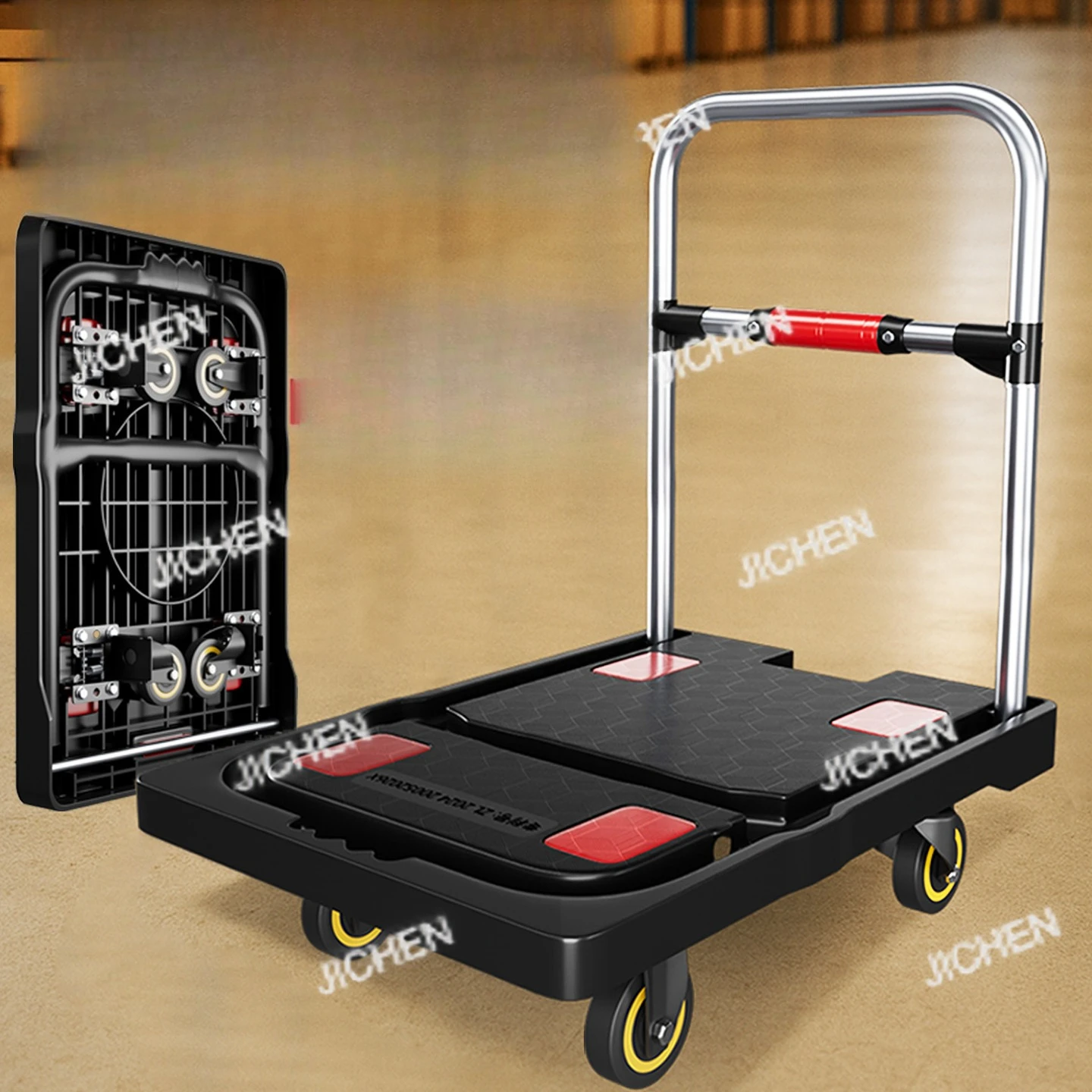 

Fully folding flatbed cart, trolley, trolley to pull goods, light and quiet, portable, home handling trolley