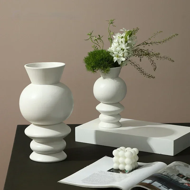 household simple white multilayer straight tube glazed ceramic vase ornaments household model room decorations