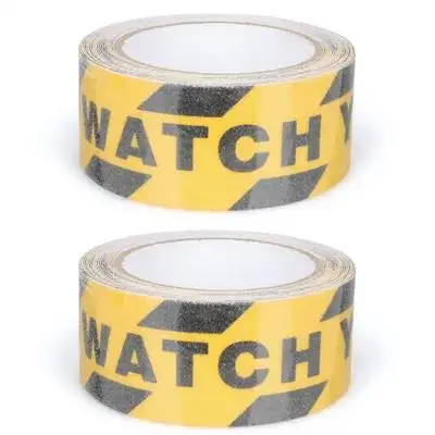 2 Rolls Anti-Slip Warning Tape Watch Your Step Sign for Schools Pools Nursing Homes Stations Platforms Durable Adhesive Floor