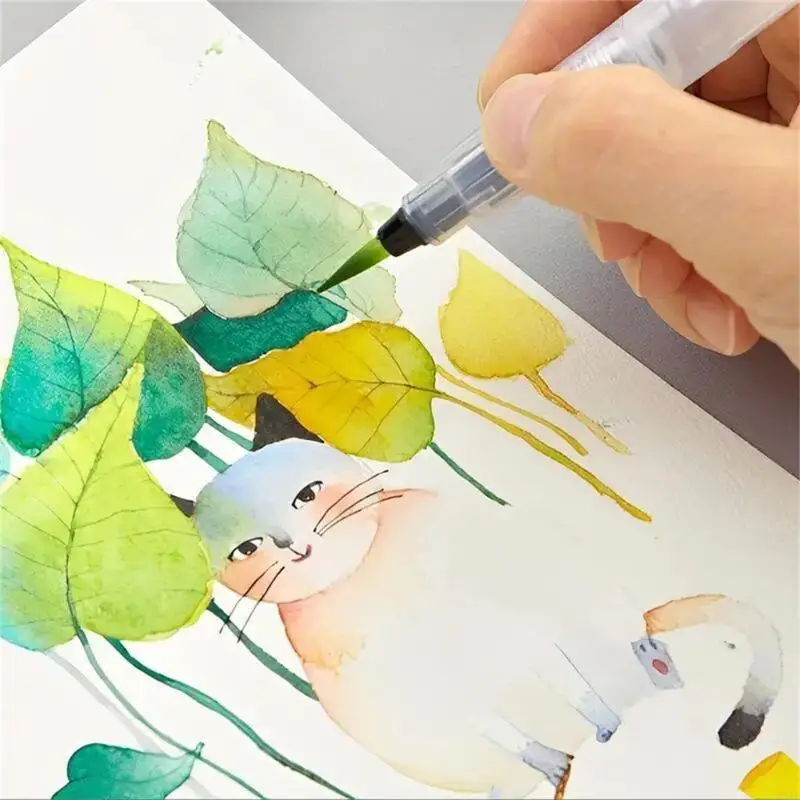 U2JE 6Pcs Refillable Water Brush Pen Flat/Point Tip Painting Water Brush Pen for Kid Adult Watercolor Gouache Painting
