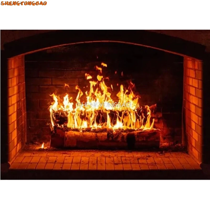 Fireplace Photography Background Winter Wood burning Flame Christmas Day Decoration Baby Portrait Photo Studio Props HX-01