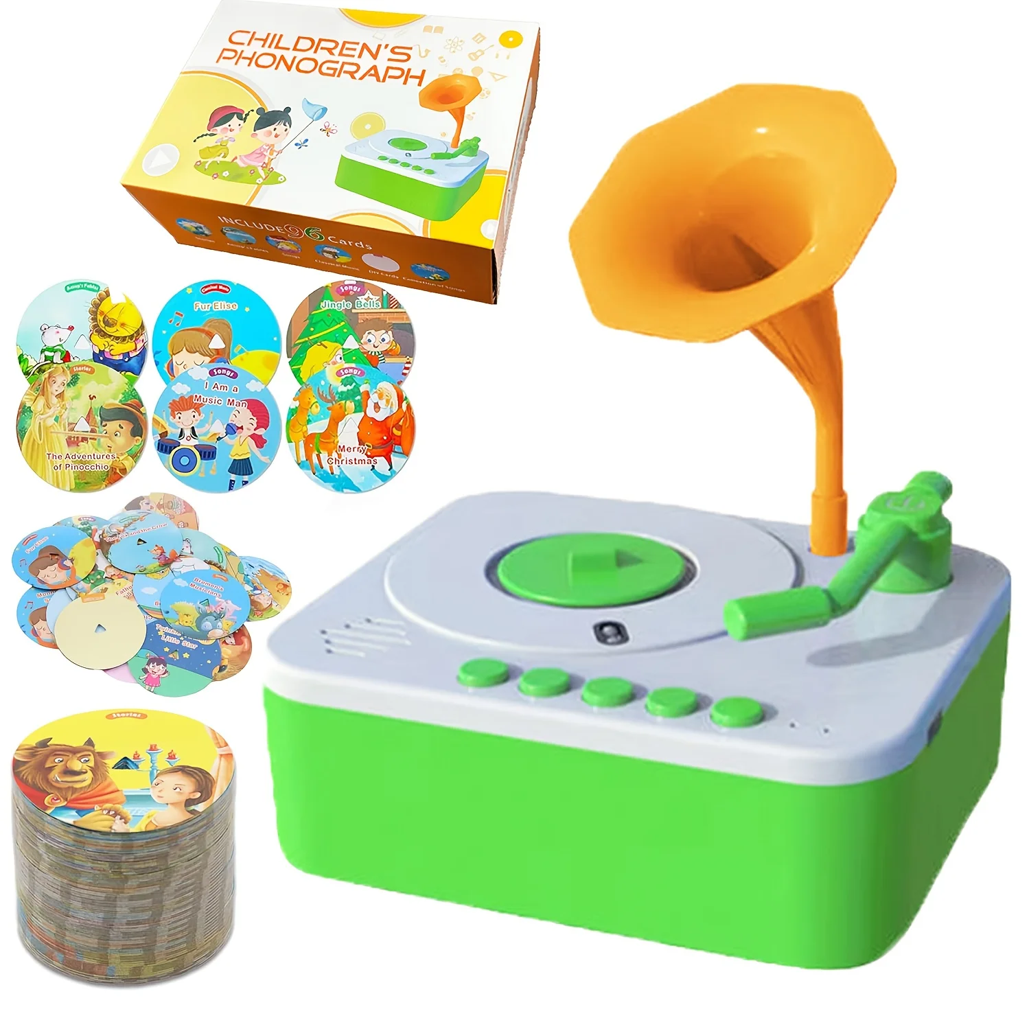 [96 Cards Music Player Toy] Magical Phonograph: 96 Learning Cards, Multi-Function Music Player