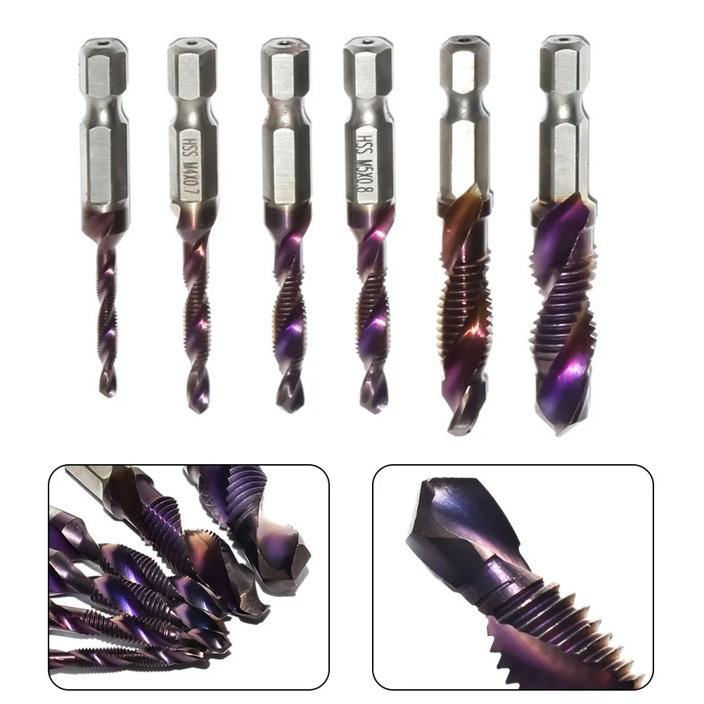 Broca de grifo de 1/6 piezas, vástago hexagonal, HSS, máquina de tornillo, grifo compuesto para taladros de banco, herramientas manuales, M3, M4, M5, M8, M10