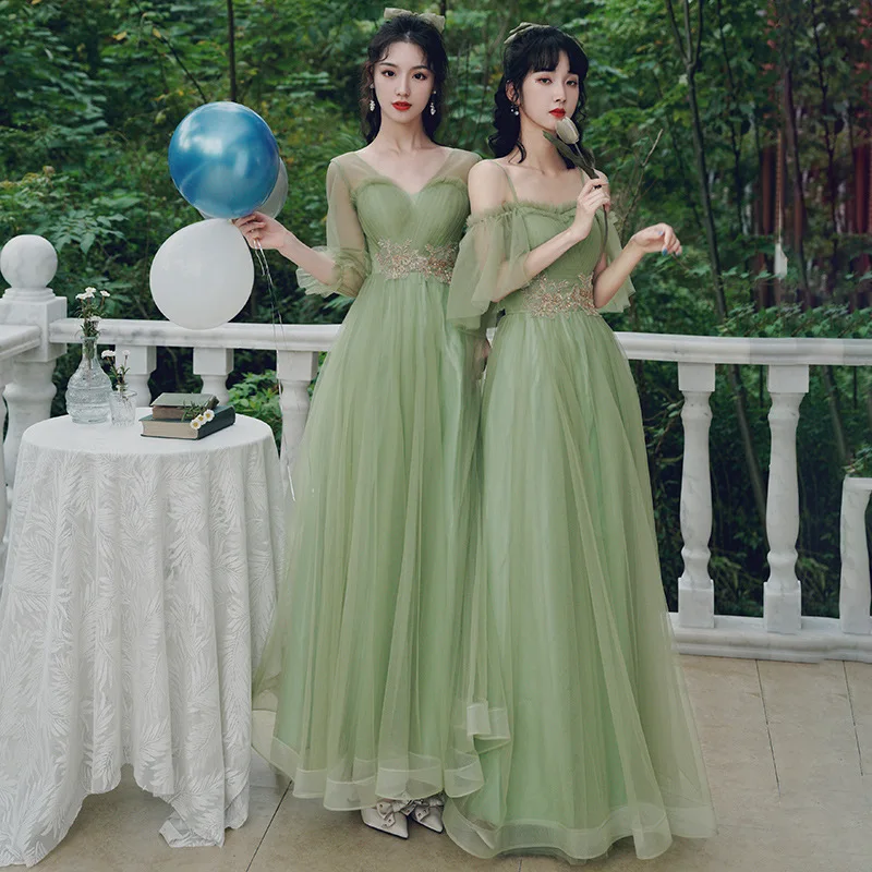 Customized Green Bridesmaid Dresses Sweet Memory Girls Women Gown Lady Formal Gown Prom Robe Mesh Tulle Wedding Guest Dress