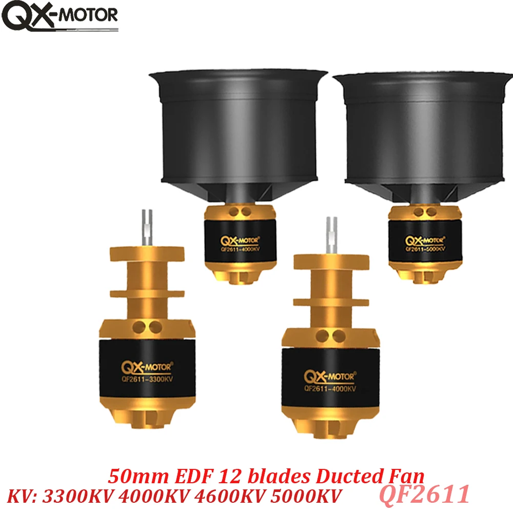 QX-MOTOR QF2611 50mm EDF 12 blades Ducted Fan 3300/4000/4600/5000KV Brushless Motor For DIY RC Airplanes Model Parts