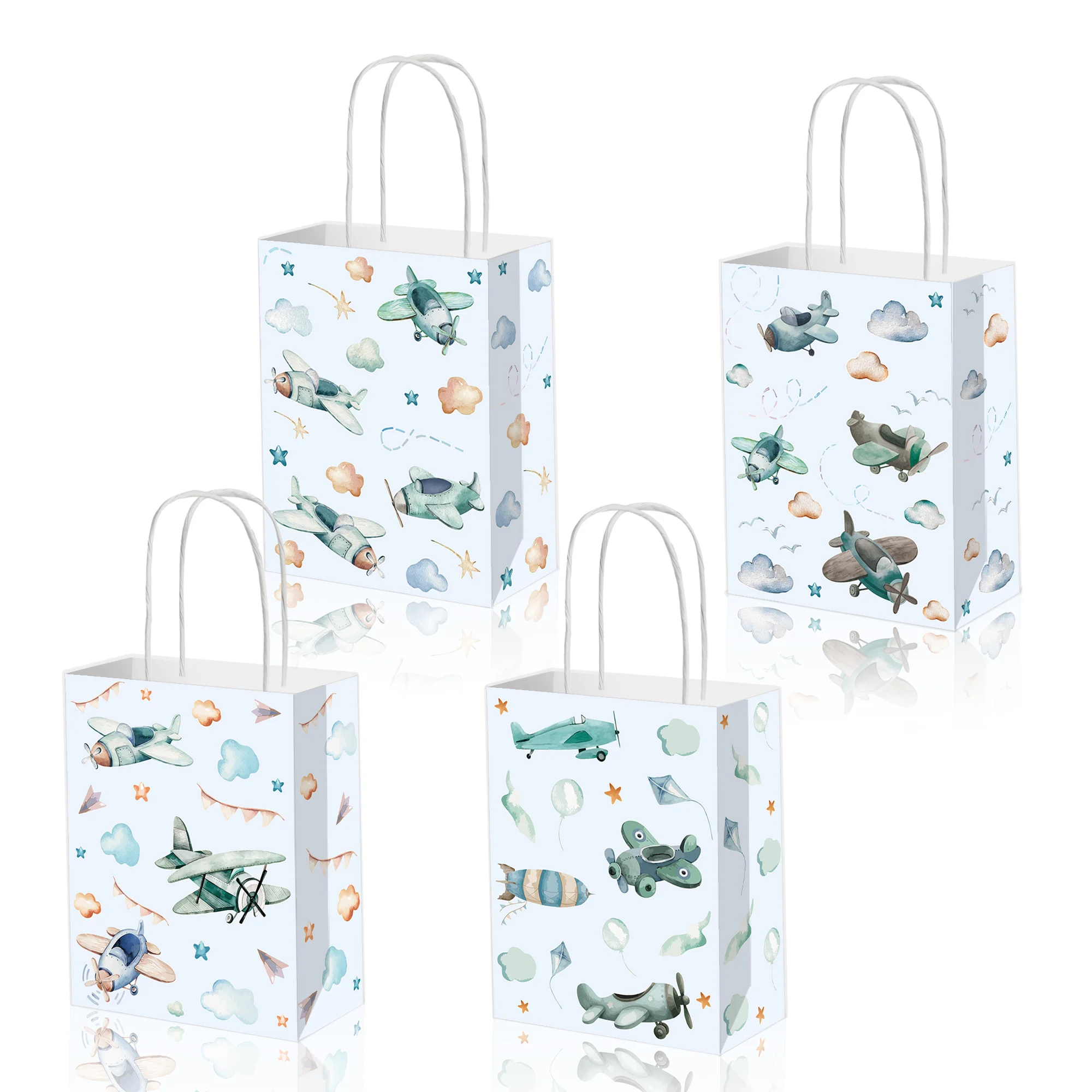 4–50 Stück Flugzeug-Partygeschenktüten, Flugzeug-Goodie-Taschen mit Griffen, blauer Himmel, weiße Wolken, Geschenktüte, Mädchen, Jungen, Geburtstag, Babyparty – Detail 2