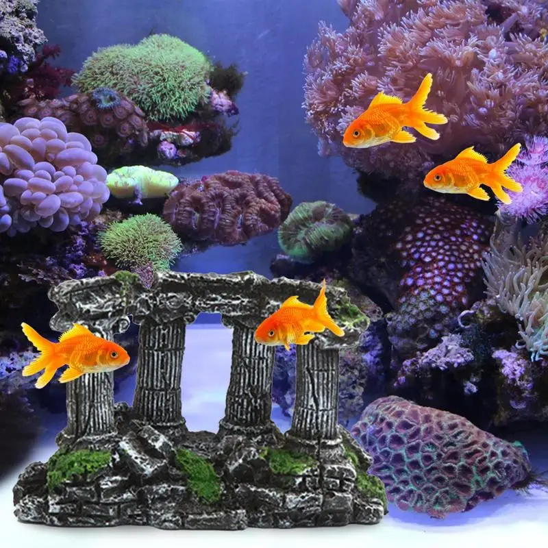 Aquarium Fish Tank Rome Stone Pillars Resin Manual Greece Temple Stone Decoration Retro Landscaping For Aquarium Fish Tank 1pcs