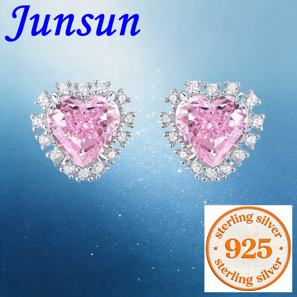 

Junsun 3ct Love Shaped Super Sparkling Pink Sapphire Earrings S925 Pure Silver Sweet Earrings