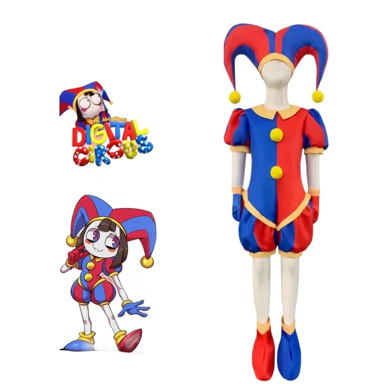 The Amazing Digital Circus Pomni Cosplay Costume Uniform Jumpsuit Hat Bodysuit Human for Adult Kids Costume Cartoon Bodysuit