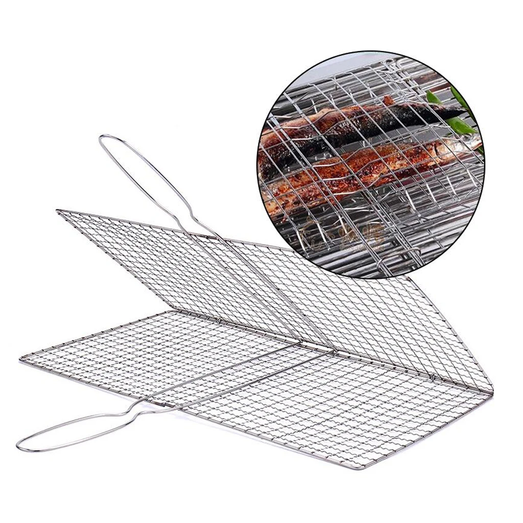 Portable Stainless Steel BBQ Barbecue Grilling Basket for Fish Vegetables Steak Shrimp Chops and Many Other Food
