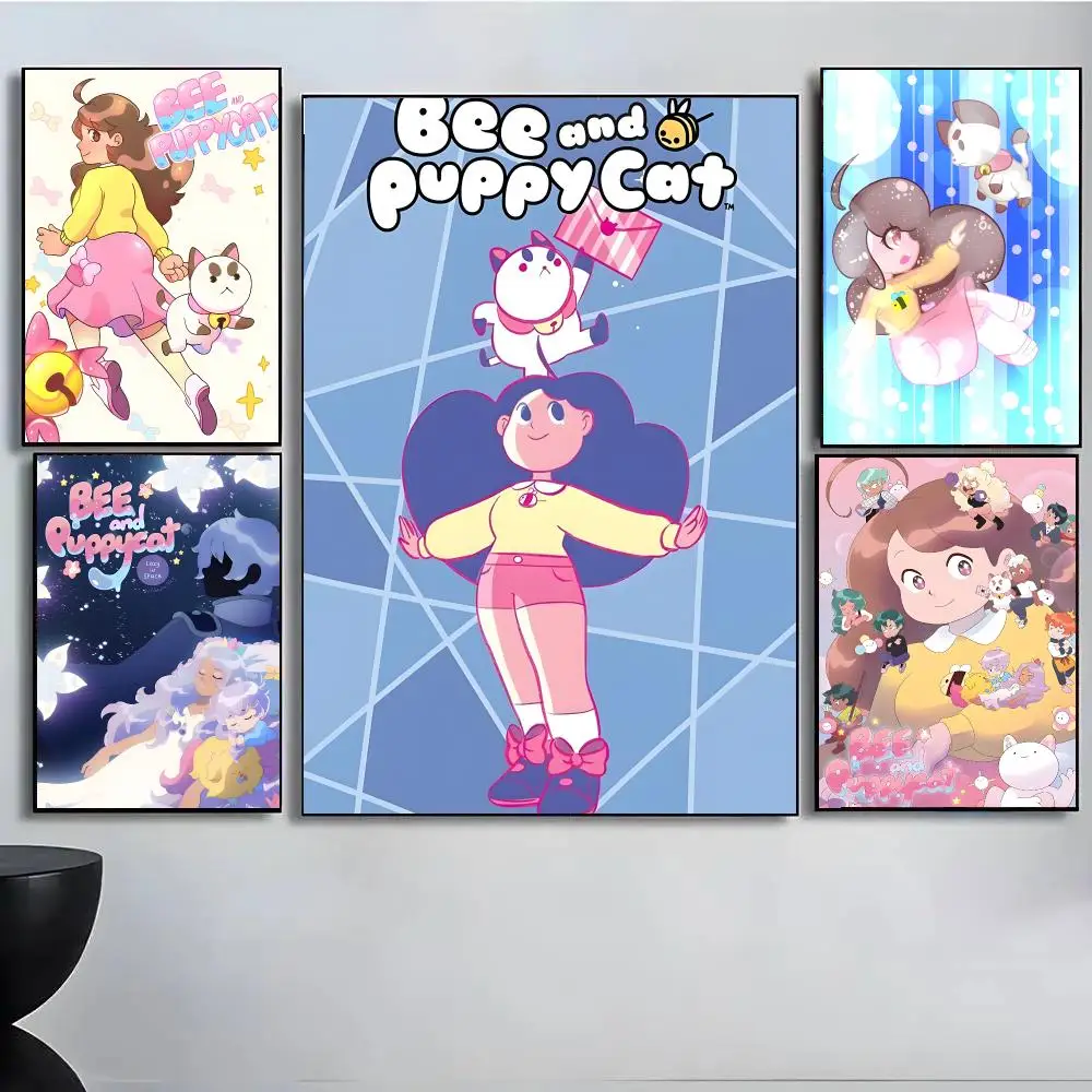 Cartoon Bee And P-Puppycat Poster High Quality Wall Art For Home Office Bedroom Living Room Hallway Bar Perfect Gift Idea