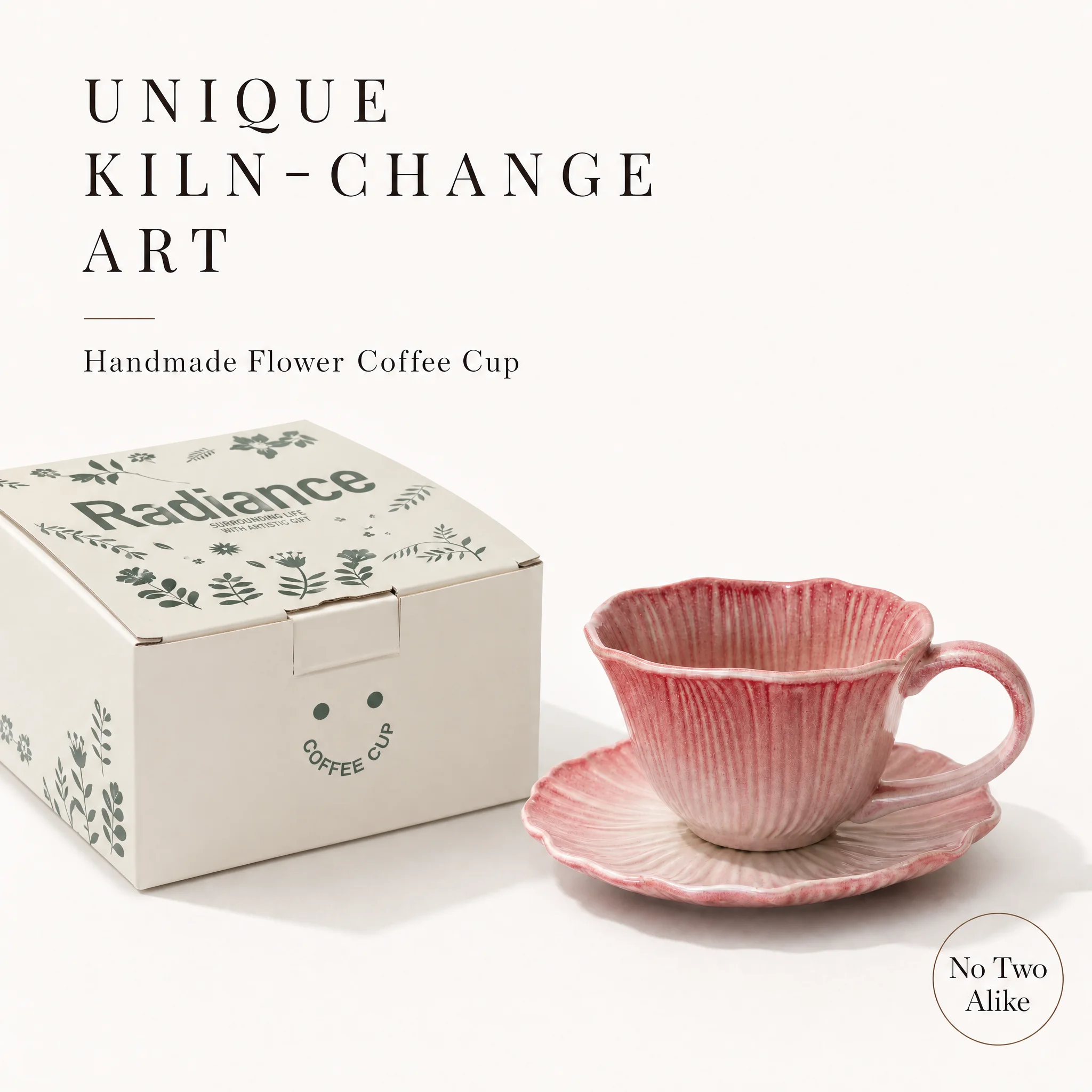 Handmade Kiln Change Glaze Ceramic Coffee Cup And Saucer, Petal Fluted Latte Mug, Underglaze Color Afternoon Tea Teacup, Unique