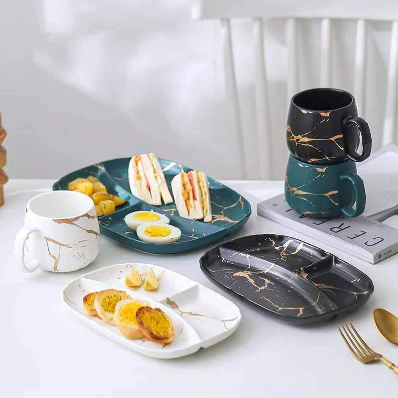 

Lace gold Japanese ceramic dim sum fruit breakfast dish water cup family meal coffee milk flatware set