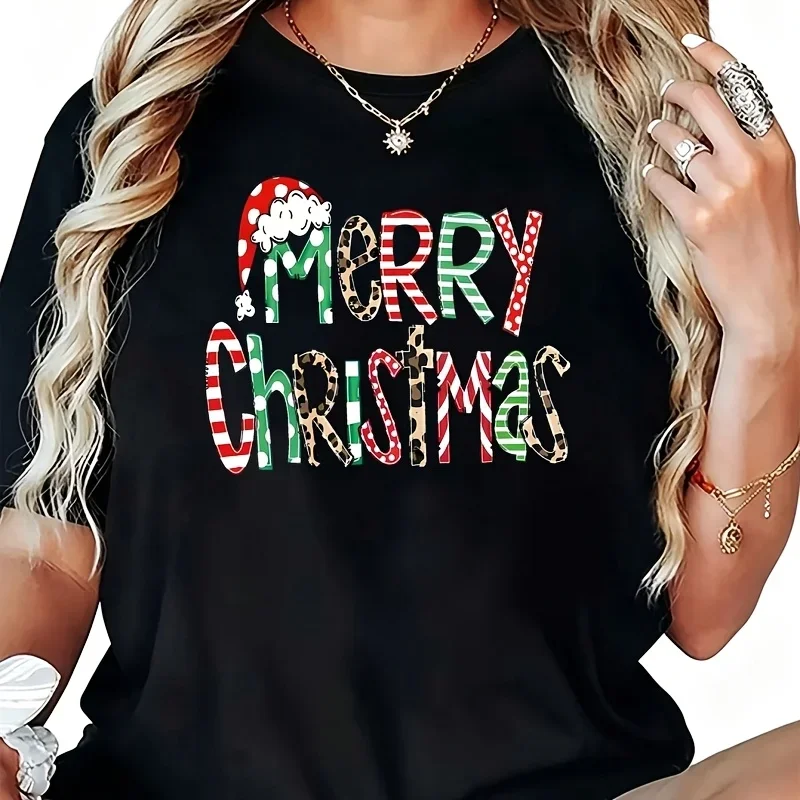 Merry Christmas Women's T-Shirt Summer Funny Graphic Short Sleeve Tee Casual Crew Neck Top Free Delivery Shipping Clothes Woman