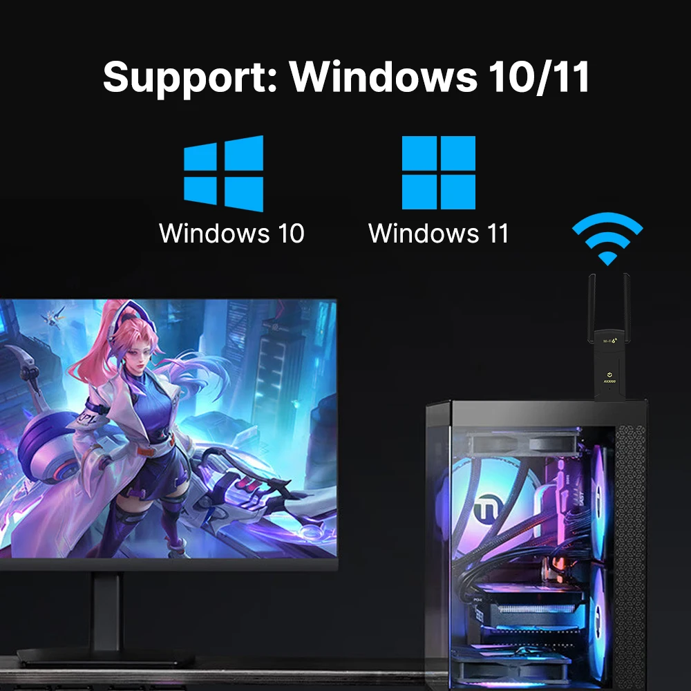 Fenvi WiFi 6E AX3000 Adaptateur USB Bluetooth 5.2 LeicBand 2.4G/5G/6GHz WiFi6 Carte Réseau Récepteur Sans Fil USB3.0 Dongle MU-MIMO